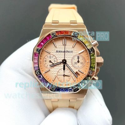 Audemars Piguet Royal Oak Offshore 37mm Rainbow Rose Gold Ladies 7750 Replica Watch 